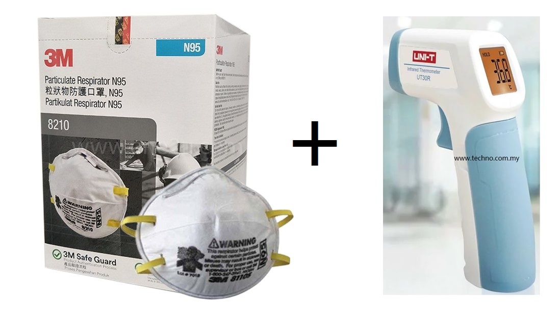 3M ParticulateRespirator 8210 N95,with Body Infrared Thermometer