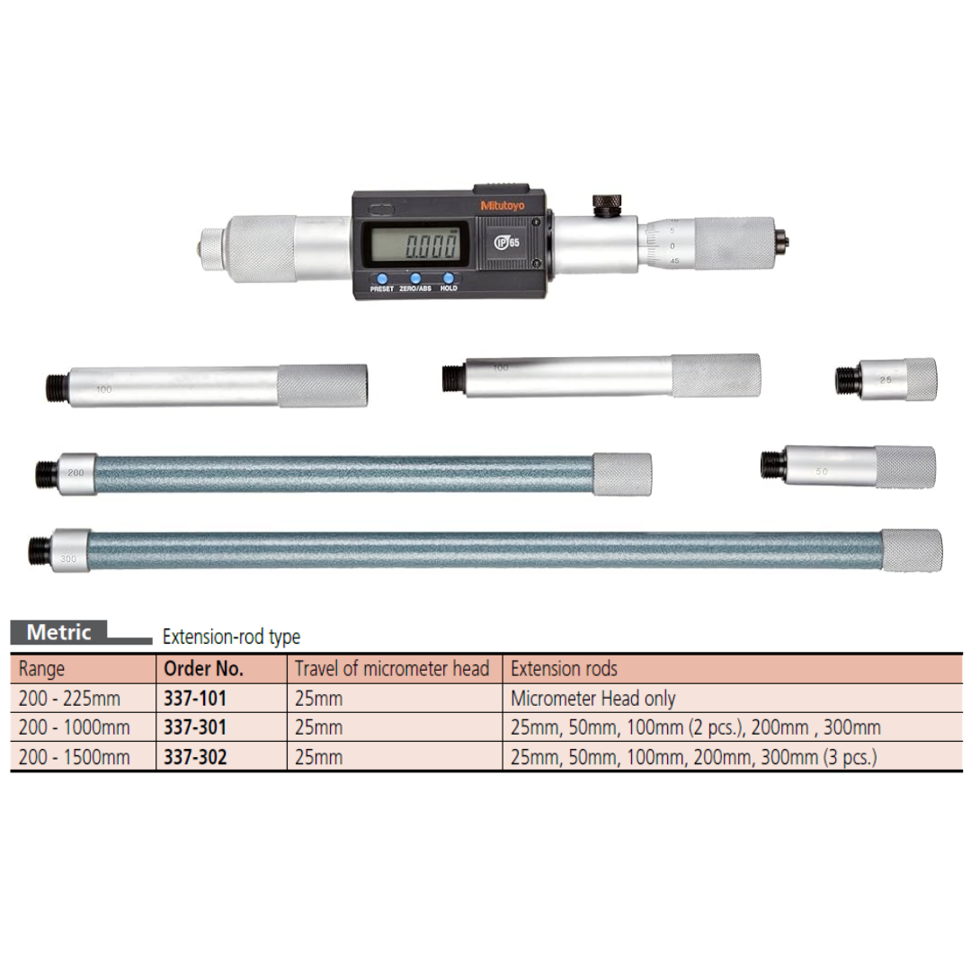 337-301 200-1500mm Digital Inside Micrometer Extension Rod Type