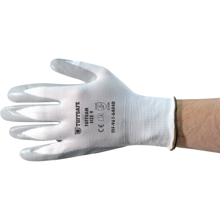 TUFFOAM WHITE NYLON LINED GREYNITRILE GLOVES-10 - Click Image to Close